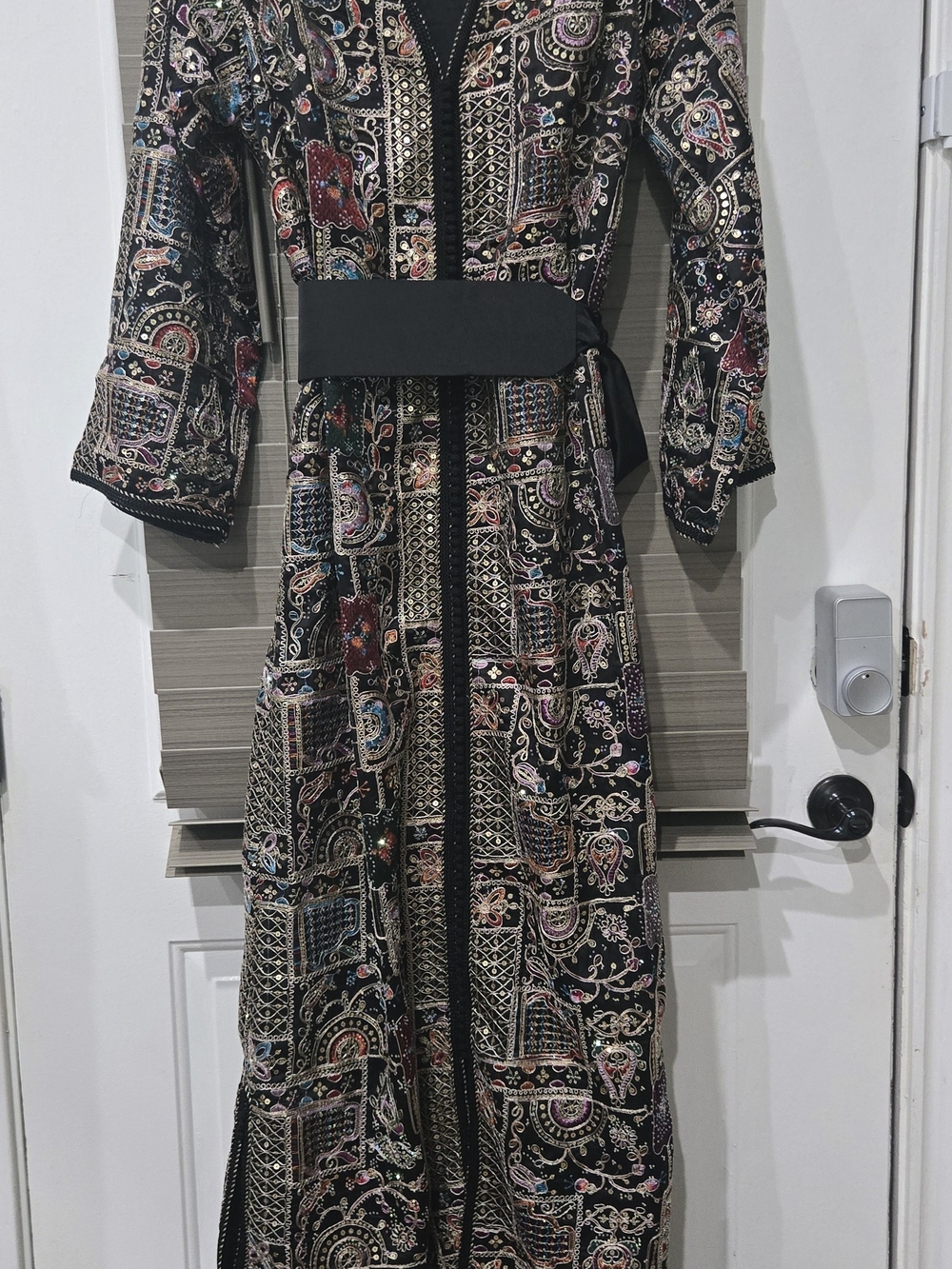 Embroidered Black Maxi Dress with Multicolor Paisley Details